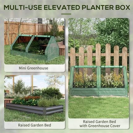 Metal Raised Garden Bed with Greenhouse Cover 185x95x92cm - Green and Dark Grey