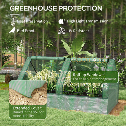 Metal Raised Garden Bed with Greenhouse Cover 185x95x92cm - Green and Dark Grey