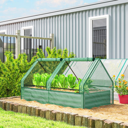 Metal Raised Garden Bed with Greenhouse Cover 185x95x92cm - Green and Dark Grey