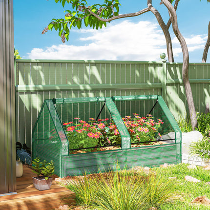 Metal Raised Garden Bed with Greenhouse Cover 185x95x92cm - Green and Dark Grey