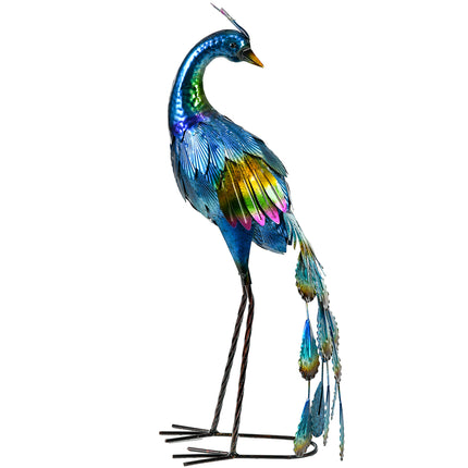 Steel Peacock Garden Statue with Stakes Durable Outdoor Decoration - Multi-Coloured