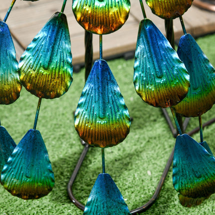 Steel Peacock Garden Statue with Stakes Durable Outdoor Decoration - Multi-Coloured