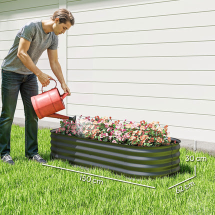 Galvanised Metal Raised Garden Bed with Safety Edging 150x62x30cm - Dark Grey