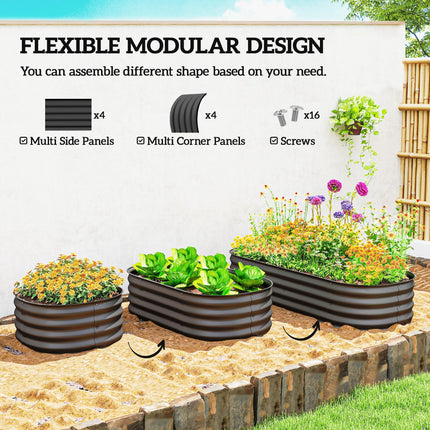 Galvanised Metal Raised Garden Bed with Safety Edging 150x62x30cm - Dark Grey