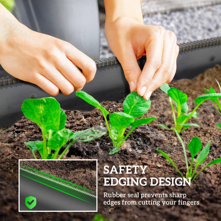 Galvanised Metal Raised Garden Bed with Safety Edging 150x62x30cm - Dark Grey
