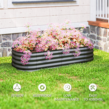 Galvanised Metal Raised Garden Bed with Safety Edging 150x62x30cm - Dark Grey