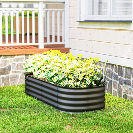 Galvanised Metal Raised Garden Bed with Safety Edging 150x62x30cm - Dark Grey
