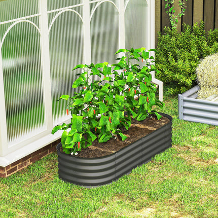 Galvanised Metal Raised Garden Bed with Safety Edging 150x62x30cm - Dark Grey