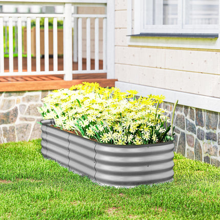 Outsunny Galvanised Raised Garden Bed, Metal Planter Box with Safety Edging, for Flowers, Herbs, Succulents, Silver