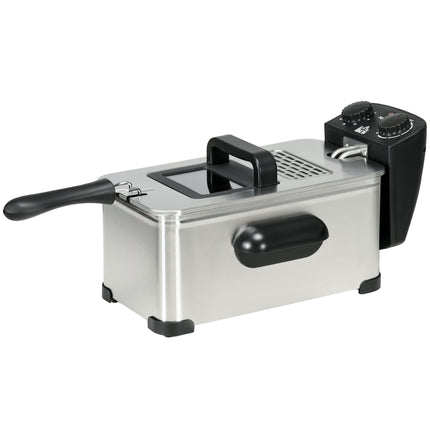 3 Litre Stainless Steel Deep Fat Fryer with Adjustable Temp, 60min Timer & Viewing Window - Black