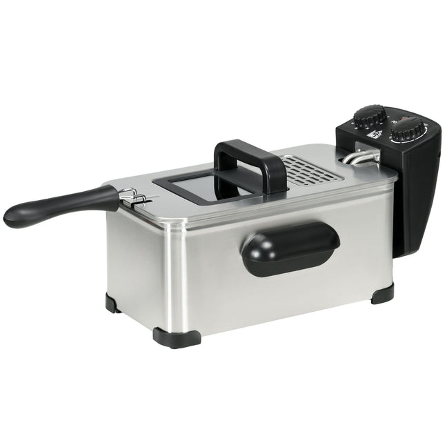 3 Litre Stainless Steel Deep Fat Fryer with Adjustable Temp, 60min Timer & Viewing Window - Black