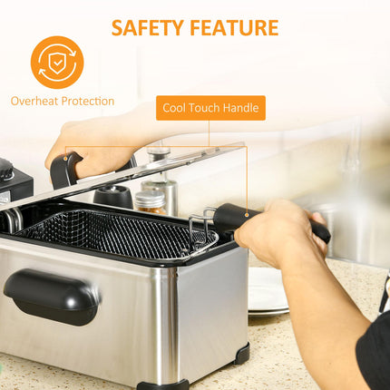 3 Litre Stainless Steel Deep Fat Fryer with Adjustable Temp, 60min Timer & Viewing Window - Black
