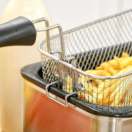 3 Litre Stainless Steel Deep Fat Fryer with Adjustable Temp, 60min Timer & Viewing Window - Black