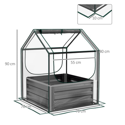 2 Piece Metal Raised Garden Bed with Greenhouse Cover - Dark Grey