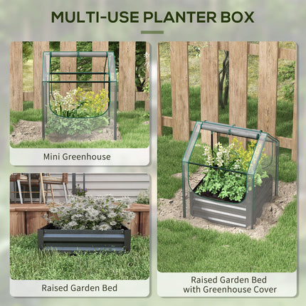 2 Piece Metal Raised Garden Bed with Greenhouse Cover - Dark Grey
