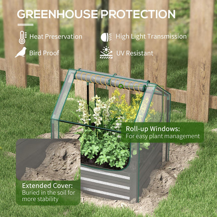 2 Piece Metal Raised Garden Bed with Greenhouse Cover - Dark Grey