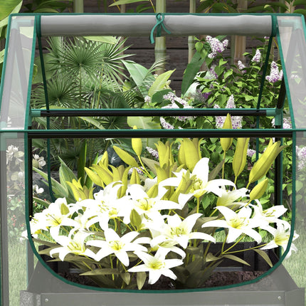 2 Piece Metal Raised Garden Bed with Greenhouse Cover - Dark Grey