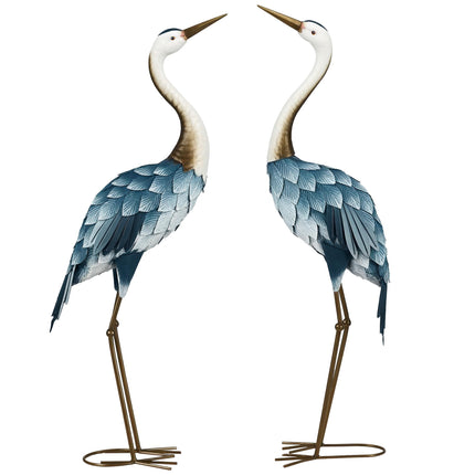2 Piece Steel Crane Garden Ornament Set with Stakes - Multi-Colour