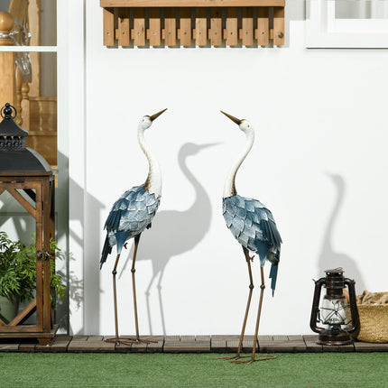 2 Piece Steel Crane Garden Ornament Set with Stakes - Multi-Colour