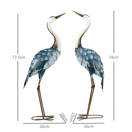 2 Piece Steel Crane Garden Ornament Set with Stakes - Multi-Colour