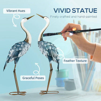2 Piece Steel Crane Garden Ornament Set with Stakes - Multi-Colour