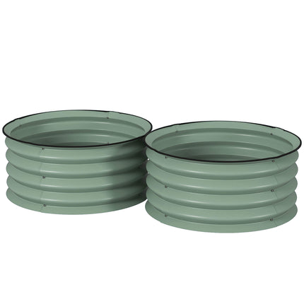 Set of 2 Raised Metal Garden Beds with Safety Edging - Green