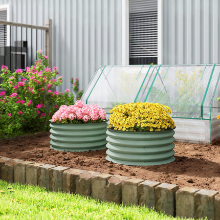 Set of 2 Raised Metal Garden Beds with Safety Edging - Green