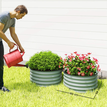 Set of 2 Raised Metal Garden Beds with Safety Edging - Green