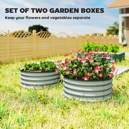 Set of 2 Raised Metal Garden Beds with Safety Edging - Green