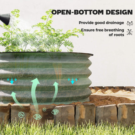 Set of 2 Raised Metal Garden Beds with Safety Edging - Green