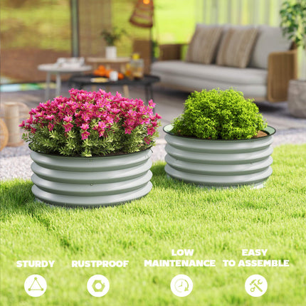 Set of 2 Raised Metal Garden Beds with Safety Edging - Green