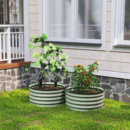 Set of 2 Raised Metal Garden Beds with Safety Edging - Green