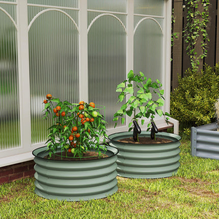 Set of 2 Raised Metal Garden Beds with Safety Edging - Green