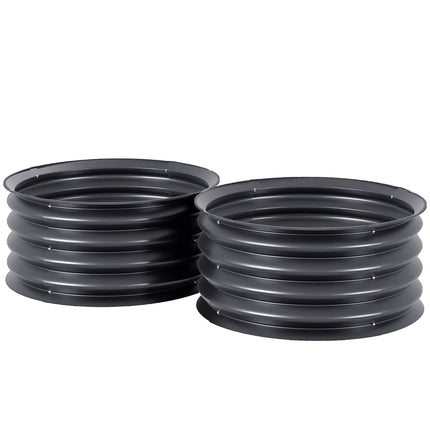 Set of 2 Raised Metal Garden Beds with Safety Edging - Dark Grey