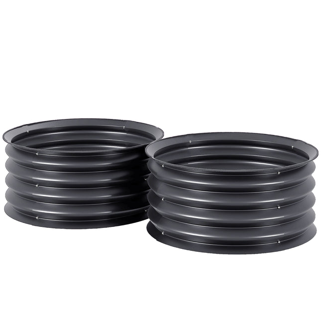 Set of 2 Raised Metal Garden Beds with Safety Edging - Dark Grey