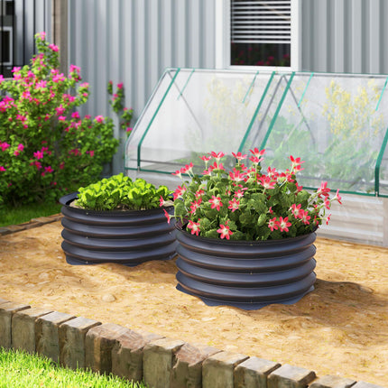 Set of 2 Raised Metal Garden Beds with Safety Edging - Dark Grey