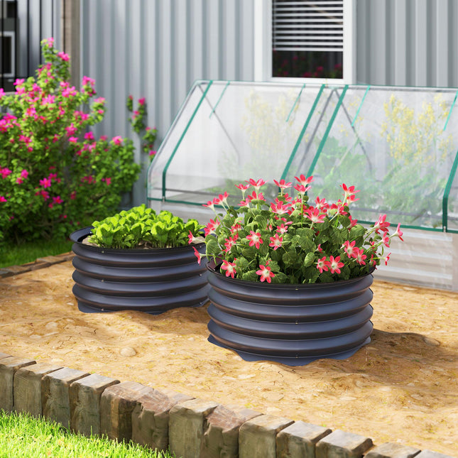 Set of 2 Raised Metal Garden Beds with Safety Edging - Dark Grey