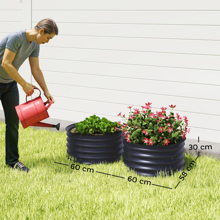 Set of 2 Raised Metal Garden Beds with Safety Edging - Dark Grey