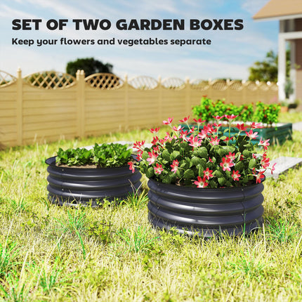 Set of 2 Raised Metal Garden Beds with Safety Edging - Dark Grey