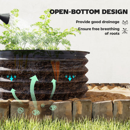 Set of 2 Raised Metal Garden Beds with Safety Edging - Dark Grey