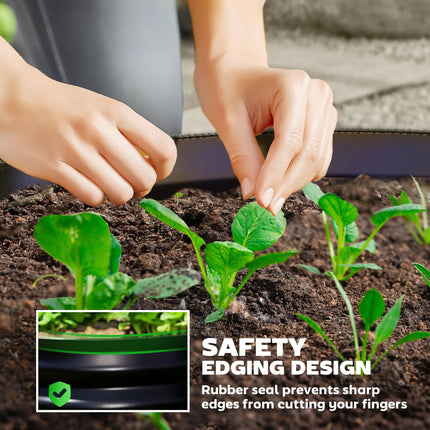 Set of 2 Raised Metal Garden Beds with Safety Edging - Dark Grey