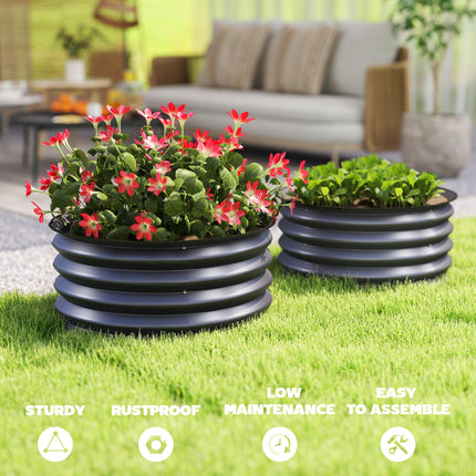 Set of 2 Raised Metal Garden Beds with Safety Edging - Dark Grey