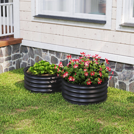 Set of 2 Raised Metal Garden Beds with Safety Edging - Dark Grey