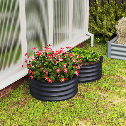 Set of 2 Raised Metal Garden Beds with Safety Edging - Dark Grey