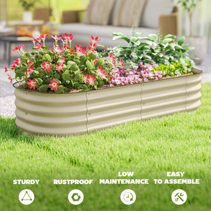 Galvanised Raised Garden Bed, Metal Planter Box with Safety Edging, for Flowers