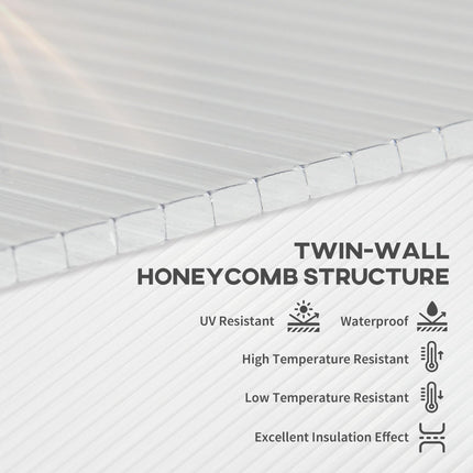 14 Pieces 121x61x0.4cm Twin-Wall Polycarbonate Roofing Sheets 10m² Greenhouse Panels - Clear