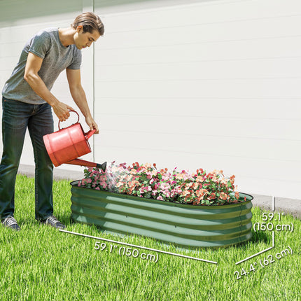 Galvanised Metal Raised Garden Bed with Safety Edging - Green