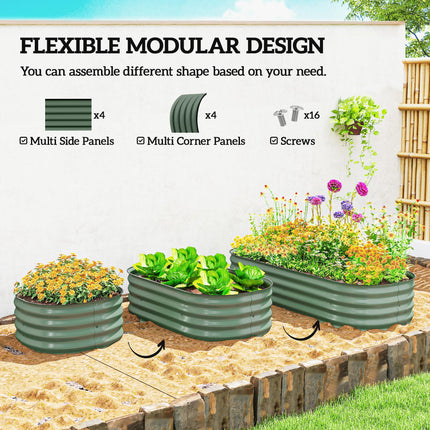 Galvanised Metal Raised Garden Bed with Safety Edging - Green