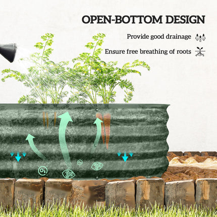 Galvanised Metal Raised Garden Bed with Safety Edging - Green