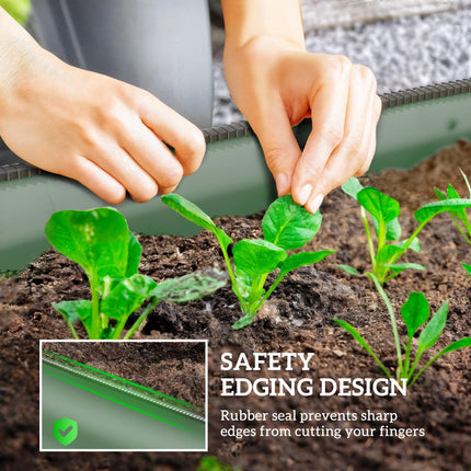Galvanised Metal Raised Garden Bed with Safety Edging - Green
